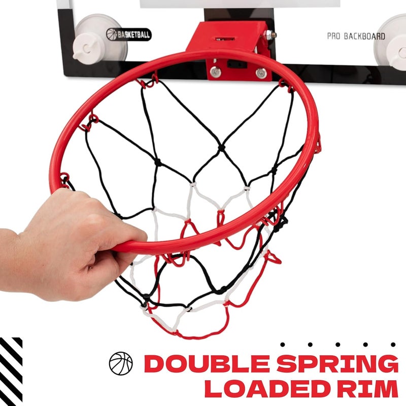 RUNBOW Store Indoor Mini Basketball Hoops Backboard with Powerful Suction Cups,Wall Mounted Door Basketball Hoops,Toys with Balls Gifts for Kids Boys Teens (43x30CM Black-White with Scorer) - Image 4